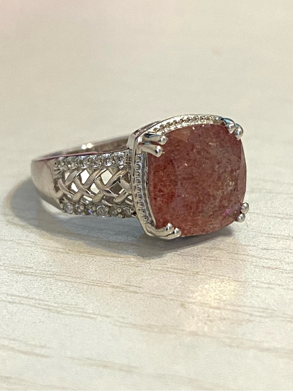 D’Joy Sterling Silver Strawberry Quartz Ring Size 7
